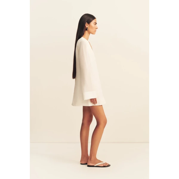Shona Joy Paloma Plunged Long Sleeve Mini Dress - Ivory - Dresses - Australian Luxury Eventwear at Luxury Shoes 