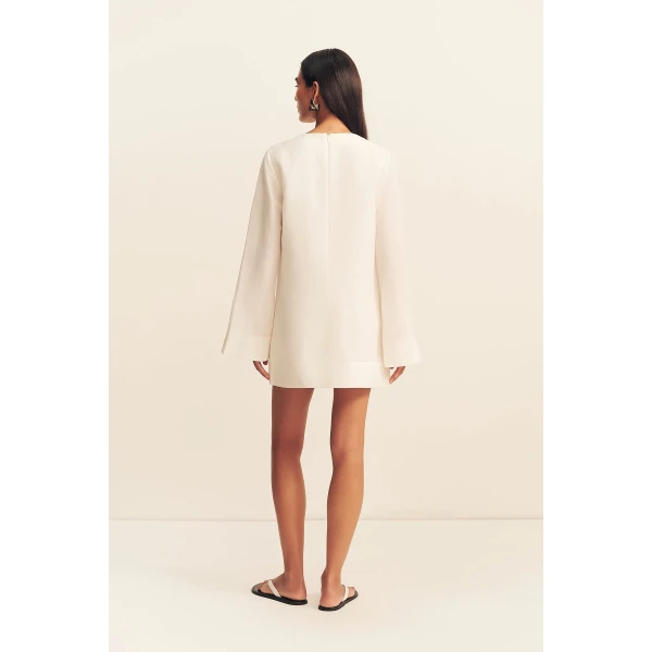 Shona Joy Paloma Plunged Long Sleeve Mini Dress - Ivory - Dresses - Australian Luxury Eventwear at Luxury Shoes 