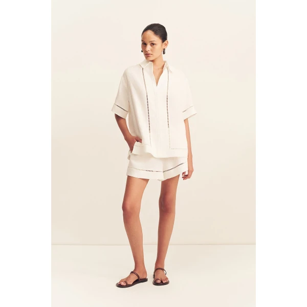 Shona Joy Tommy Linen Shirt - Ivory - Tops - Australian Luxury Eventwear at Luxury Shoes 