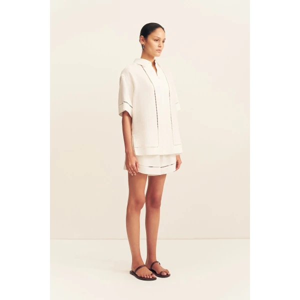 Shona Joy Tommy Linen Shirt - Ivory - Tops - Australian Luxury Eventwear at Luxury Shoes 