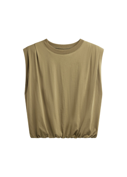 The Frankie Shop Alvor Padded Balloon Top - Olive - Oversized Minimalist Tops in Green - Shop at Luxury Shoes 