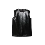 The Frankie Shop Amaris Crackled Faux Leather Tank Top - Black - Oversized Minimalist Tops in Black - Shop at Luxury Shoes 