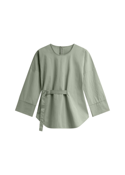 The Frankie Shop Ames Belted Top - Sage - Oversized Minimalist Tops in Green - Shop at Luxury Shoes 