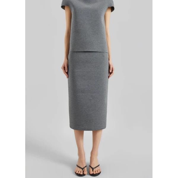 The Frankie Shop Anya Neoprene Midi Skirt - Grey Melange - Oversized Minimalist Skirts in Grey - Shop at Luxury Shoes 