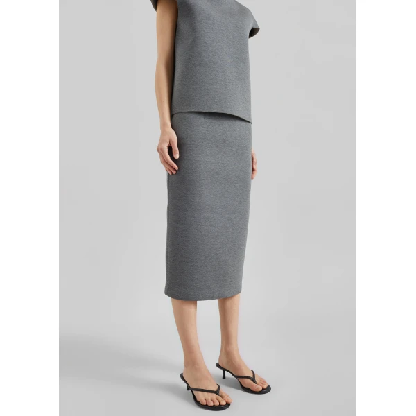 The Frankie Shop Anya Neoprene Midi Skirt - Grey Melange - Oversized Minimalist Skirts in Grey - Shop at Luxury Shoes 