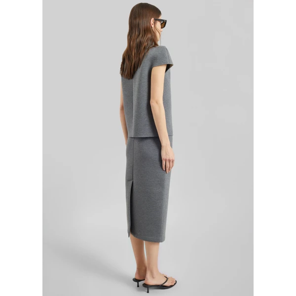 The Frankie Shop Anya Neoprene Midi Skirt - Grey Melange - Oversized Minimalist Skirts in Grey - Shop at Luxury Shoes 