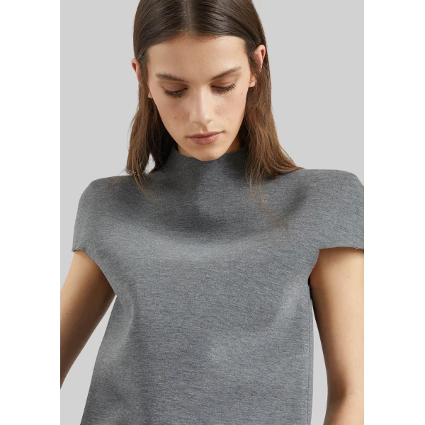 The Frankie Shop Anya Neoprene Sculpted Sleeve Top - Grey Melange - Oversized Minimalist Tops in Grey - Shop at Luxury Shoes 