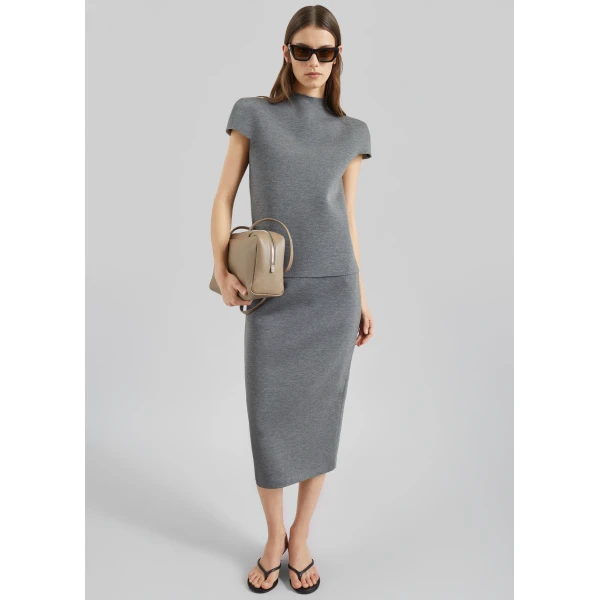 The Frankie Shop Anya Neoprene Sculpted Sleeve Top - Grey Melange - Oversized Minimalist Tops in Grey - Shop at Luxury Shoes 