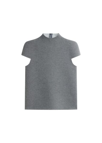 The Frankie Shop Anya Neoprene Sculpted Sleeve Top - Grey Melange - Oversized Minimalist Tops in Grey - Shop at Luxury Shoes 