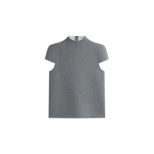 The Frankie Shop Anya Neoprene Sculpted Sleeve Top - Grey Melange - Oversized Minimalist Tops in Grey - Shop at Luxury Shoes 