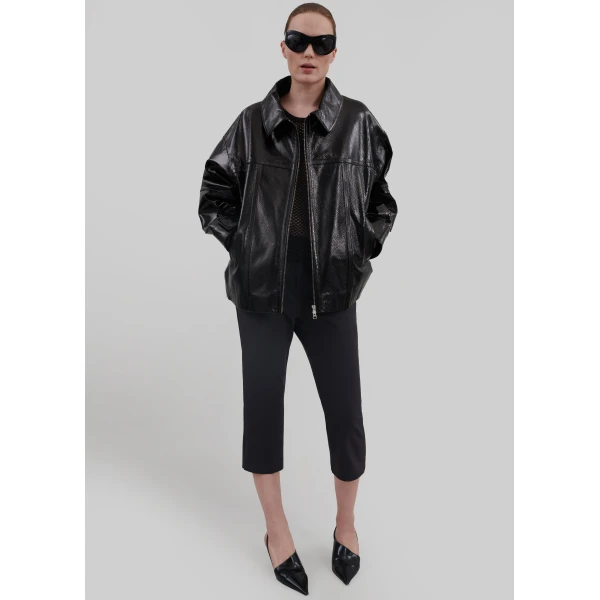 The Frankie Shop Arbor Crackled Faux Leather Jacket - Black - Oversized Minimalist Jackets in Black - Shop at Luxury Shoes 