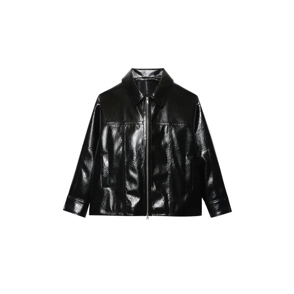 The Frankie Shop Arbor Crackled Faux Leather Jacket - Black - Oversized Minimalist Jackets in Black - Shop at Luxury Shoes 