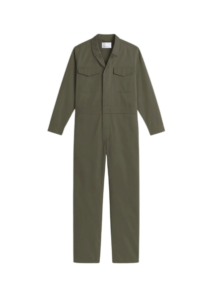 The Frankie Shop Ardea Cotton Utility Jumpsuit - Dark Olive - Oversized Minimalist Jumpsuit in Green - Shop at Luxury Shoes 