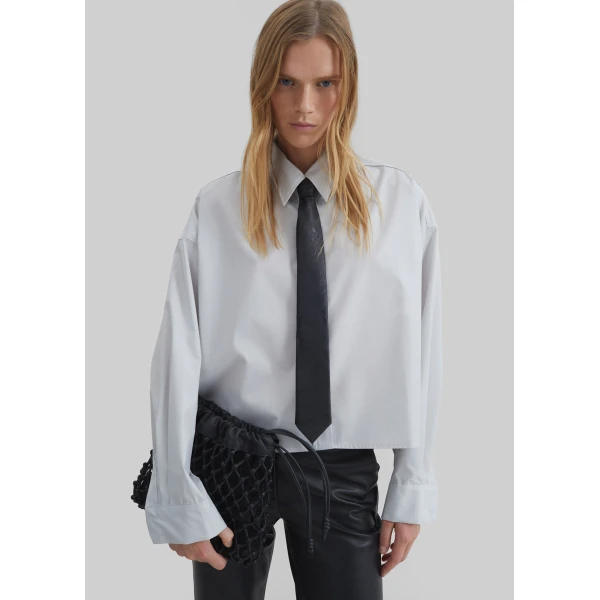 The Frankie Shop Arlen Cotton Boxy Shirt - Slate Grey - Oversized Minimalist Tops in Grey - Shop at Luxury Shoes 