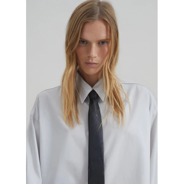 The Frankie Shop Arlen Cotton Boxy Shirt - Slate Grey - Oversized Minimalist Tops in Grey - Shop at Luxury Shoes 