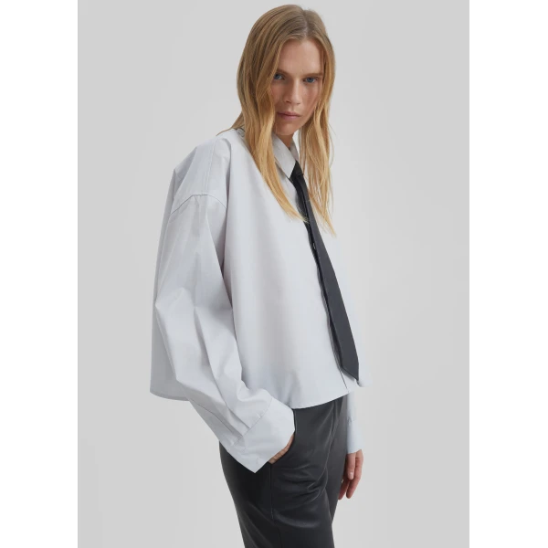 The Frankie Shop Arlen Cotton Boxy Shirt - Slate Grey - Oversized Minimalist Tops in Grey - Shop at Luxury Shoes 