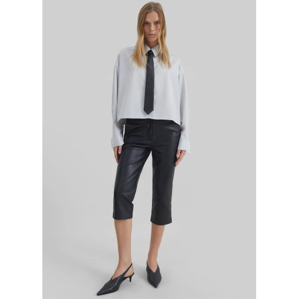 The Frankie Shop Arlen Cotton Boxy Shirt - Slate Grey - Oversized Minimalist Tops in Grey - Shop at Luxury Shoes 
