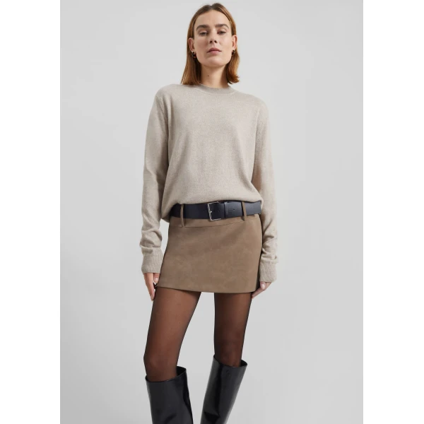 The Frankie Shop Arosa Belted Mini Skirt - Beige - Oversized Minimalist Skirts in Beige - Shop at Luxury Shoes 