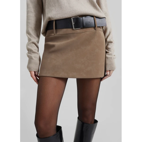 The Frankie Shop Arosa Belted Mini Skirt - Beige - Oversized Minimalist Skirts in Beige - Shop at Luxury Shoes 