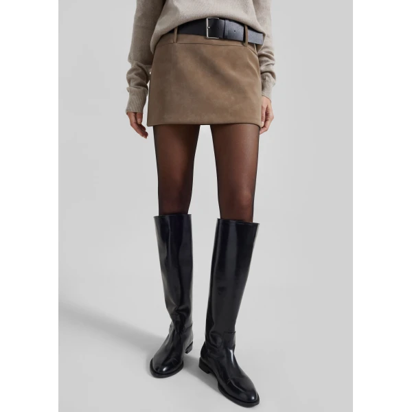 The Frankie Shop Arosa Belted Mini Skirt - Beige - Oversized Minimalist Skirts in Beige - Shop at Luxury Shoes 