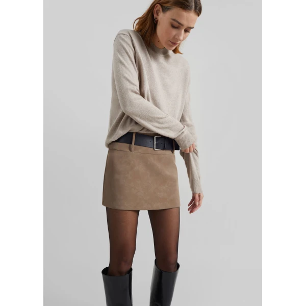 The Frankie Shop Arosa Belted Mini Skirt - Beige - Oversized Minimalist Skirts in Beige - Shop at Luxury Shoes 