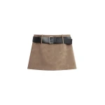 The Frankie Shop Arosa Belted Mini Skirt - Beige - Oversized Minimalist Skirts in Beige - Shop at Luxury Shoes 