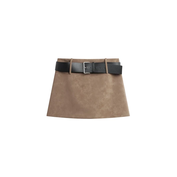 The Frankie Shop Arosa Belted Mini Skirt - Beige - Oversized Minimalist Skirts in Beige - Shop at Luxury Shoes 