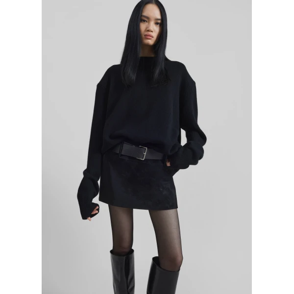The Frankie Shop Arosa Belted Mini Skirt - Black - Oversized Minimalist Skirts in Black - Shop at Luxury Shoes 