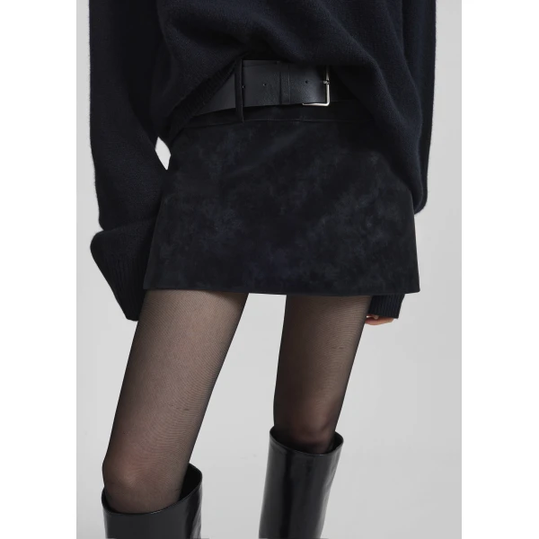 The Frankie Shop Arosa Belted Mini Skirt - Black - Oversized Minimalist Skirts in Black - Shop at Luxury Shoes 