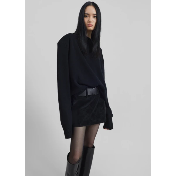 The Frankie Shop Arosa Belted Mini Skirt - Black - Oversized Minimalist Skirts in Black - Shop at Luxury Shoes 