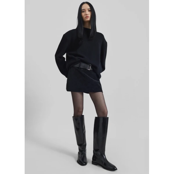 The Frankie Shop Arosa Belted Mini Skirt - Black - Oversized Minimalist Skirts in Black - Shop at Luxury Shoes 