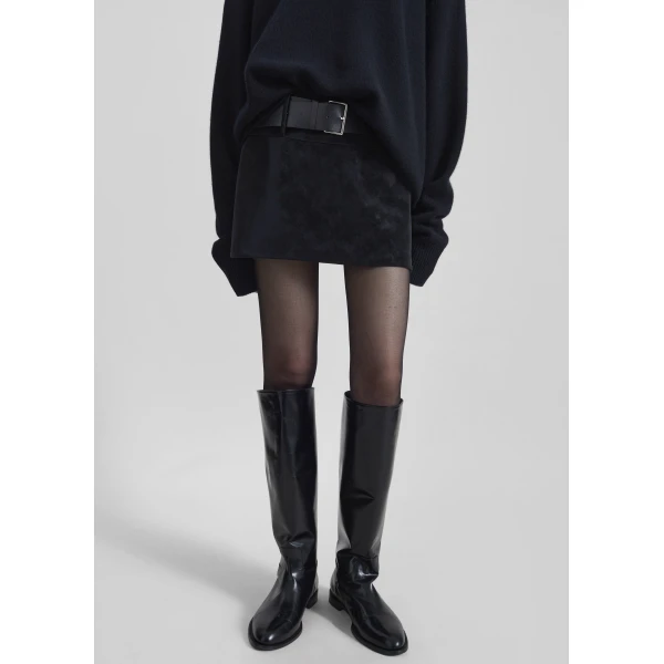 The Frankie Shop Arosa Belted Mini Skirt - Black - Oversized Minimalist Skirts in Black - Shop at Luxury Shoes 