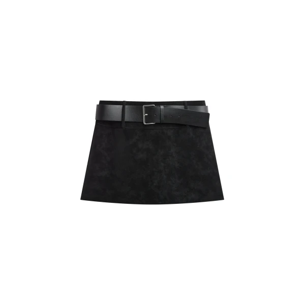 The Frankie Shop Arosa Belted Mini Skirt - Black - Oversized Minimalist Skirts in Black - Shop at Luxury Shoes 