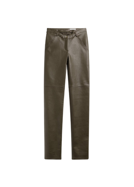 The Frankie Shop Ascona Faux Leather Pants - Dark Olive - Oversized Minimalist Pants in Green - Shop at Luxury Shoes 