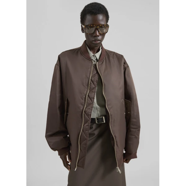 The Frankie Shop Astra Bomber Jacket - Brown - Oversized Minimalist Jackets in Beige - Shop at Luxury Shoes 