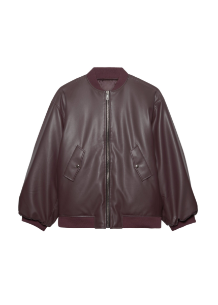 The Frankie Shop Astra Faux Leather Bomber Jacket - Burgundy - Oversized Minimalist Jackets in Red - Shop at Luxury Shoes 
