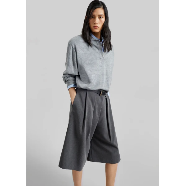 The Frankie Shop Avallon Padded Knit Polo - Grey - Oversized Minimalist Tops in Grey - Shop at Luxury Shoes 