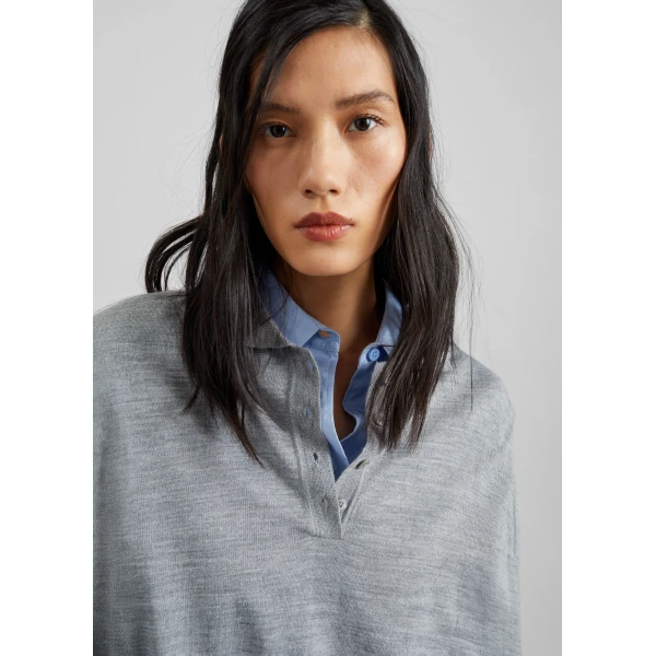 The Frankie Shop Avallon Padded Knit Polo - Grey - Oversized Minimalist Tops in Grey - Shop at Luxury Shoes 