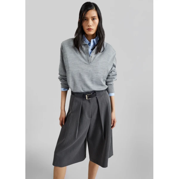 The Frankie Shop Avallon Padded Knit Polo - Grey - Oversized Minimalist Tops in Grey - Shop at Luxury Shoes 
