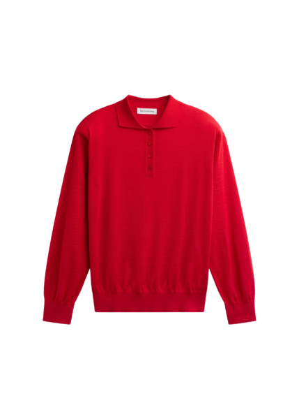 The Frankie Shop Avallon Padded Knit Polo - Red - Oversized Minimalist Tops in Red - Shop at Luxury Shoes 
