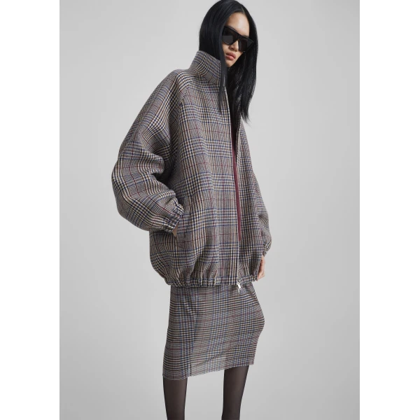 The Frankie Shop Baxter Wool Track Jacket - Beige Glen Plaid - Oversized Minimalist Jackets in Multicolour - Shop at Luxury Shoes 