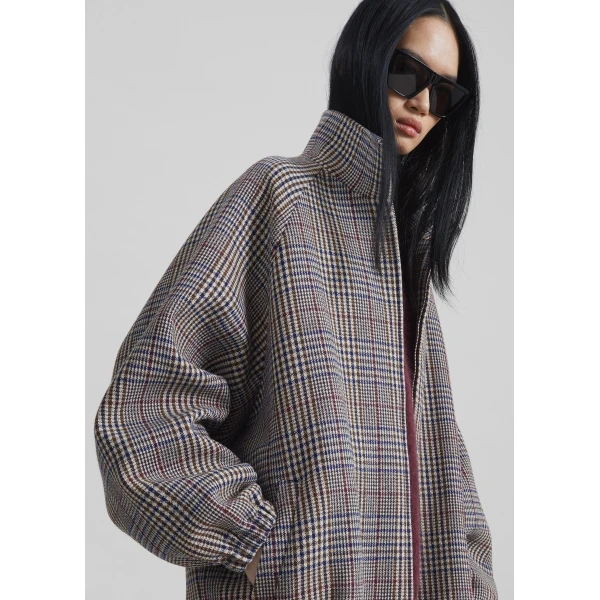 The Frankie Shop Baxter Wool Track Jacket - Beige Glen Plaid - Oversized Minimalist Jackets in Multicolour - Shop at Luxury Shoes 