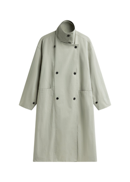 The Frankie Shop Besme Layered Trench Coat - Sage - Oversized Minimalist Coats in Green - Shop at Luxury Shoes 