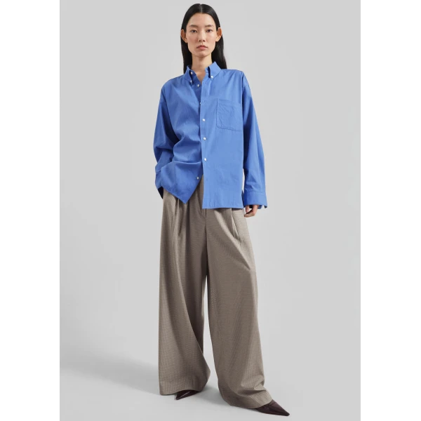 The Frankie Shop Bijnor Oxford Shirt - Blue - Oversized Minimalist Tops in Blue - Shop at Luxury Shoes 