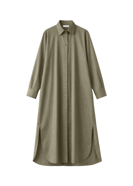 The Frankie Shop Bloom Organic Cotton Shirt Dress - Olive - Oversized Minimalist Dresses in Green - Shop at Luxury Shoes 