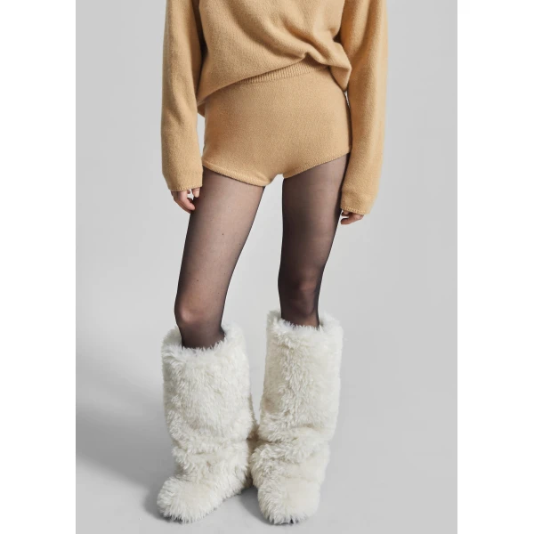 The Frankie Shop Bresica Knit Hot Pants - Camel - Oversized Minimalist Shorts in Beige - Shop at Luxury Shoes 