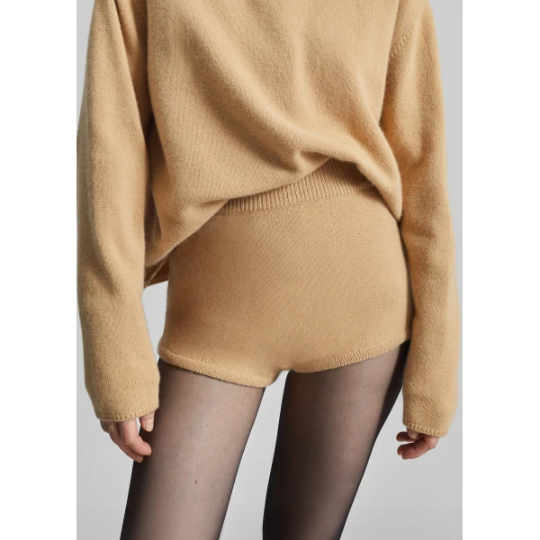 The Frankie Shop Bresica Knit Hot Pants - Camel - Oversized Minimalist Shorts in Beige - Shop at Luxury Shoes 