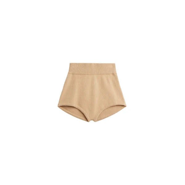 The Frankie Shop Bresica Knit Hot Pants - Camel - Oversized Minimalist Shorts in Beige - Shop at Luxury Shoes 