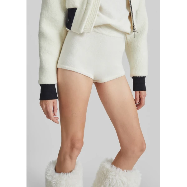 The Frankie Shop Bresica Knit Hot Pants - Ivory - Oversized Minimalist Shorts in Ivory - Shop at Luxury Shoes 