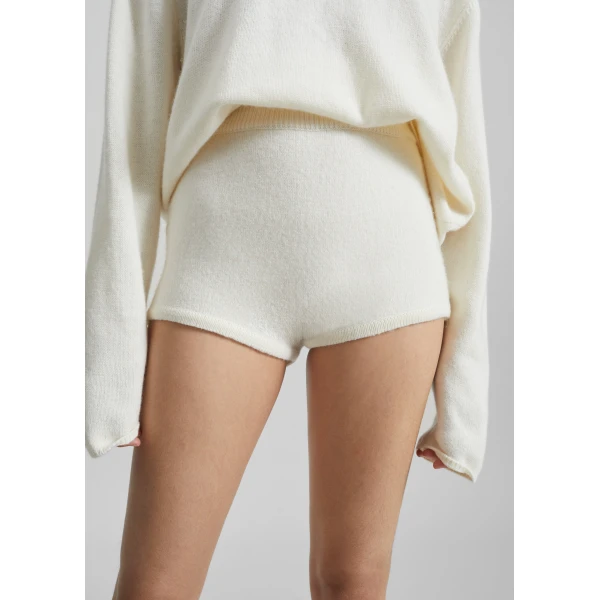 The Frankie Shop Bresica Knit Hot Pants - Ivory - Oversized Minimalist Shorts in Ivory - Shop at Luxury Shoes 
